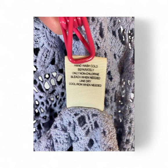 Ultra Pink Crochet Lace Blouse 100% Cotton Periwinkle Boho Top M - Picture 6 of 8